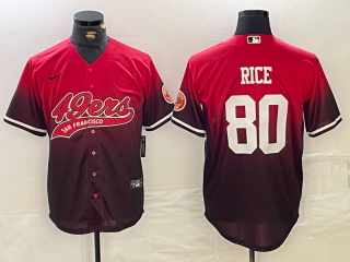 Men's San Francisco 49ers #80 Jerry Rice Red Black With Patch Cool Base Stitched Baseball Jersey