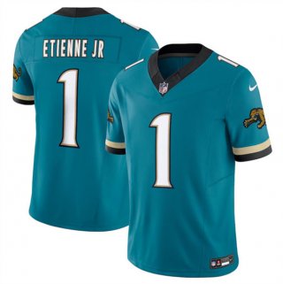 Men's Jacksonville Jaguars #1 Travis Etienne JR Teal 2024 F.U.S.E. Prowler Throwback Vapor Limited Football Stitched Jersey