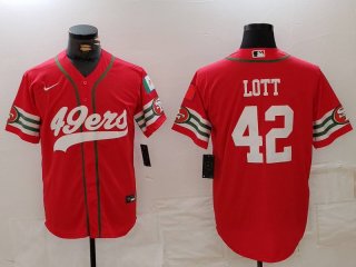 Men's San Francisco 49ers #42 Ronnie Lott Red Mexico Cool Base Stitched Baseball Jersey