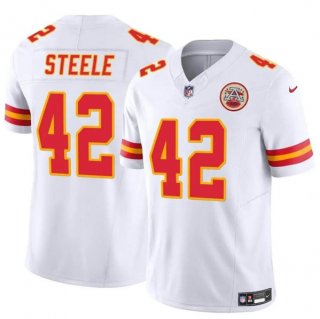 Men's Kansas City Chiefs #42 Carson Steele White 2023 F.U.S.E. Vapor Untouchable Limited Football Stitched Jersey