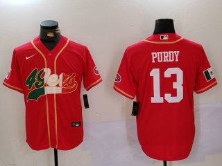 Men's San Francisco 49ers #13 Brock Purdy Red With Patch Cool Base Stitched Baseball Jersey