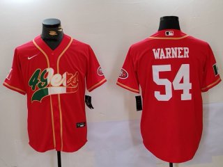 Men's San Francisco 49ers #54 Fred Warner Red With Patch Cool Base Stitched Baseball Jersey