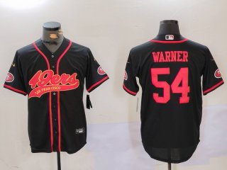 Men's San Francisco 49ers #54 Fred Warner Black With Patch Cool Base Stitched Baseball Jersey