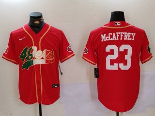 Men's San Francisco 49ers #23 Christian McCaffrey Red With Patch Cool Base Stitched Baseball Jersey