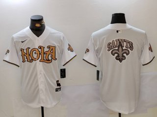 Men's New Orleans Saints Blank White Nola Baseball Jerseys