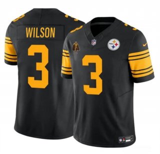 Men's Pittsburgh Steelers #3 Russell Wilson Black F.U.S.E. With Walter Payton Patch Color Rush Limited Football Stitched Jersey