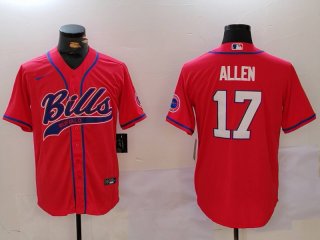 Men's Buffalo Bills #17 Josh Allen Red Cool Base Stitched Baseball Jersey