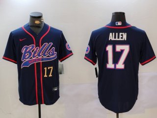 Men's Buffalo Bills #17 Josh Allen Navy Team Cool Base Stitched Baseball Jerseys