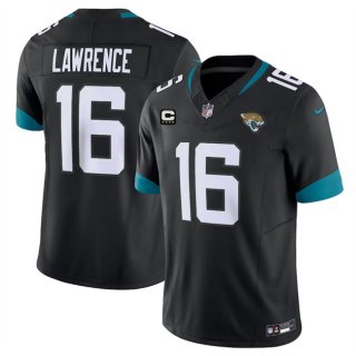 Men's Jacksonville Jaguars #16 Trevor Lawrence Black With 4-Star C Patch Vapor Untouchable Limited Stitched Jersey