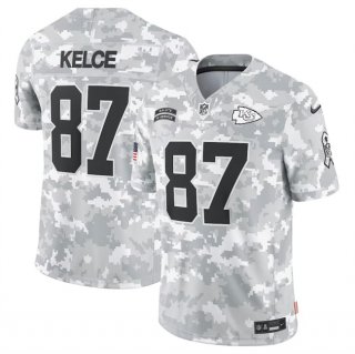 Men's Kansas City Chiefs #87 Travis Kelce 2024 Arctic Camo Salute To Service Limited Stitched Football Jersey