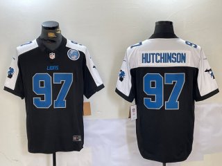 Men's Detroit Lions #97 Aidan Hutchinson Black White F.U.S.E. 2024 Michigan Patch Vapor Limited Stitched Jersey