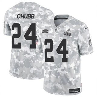 Men's Cleveland Browns #24 Nick Chubb 2024 F.U.S.E Arctic Camo Salute To Service Limited Stitched Football Jersey