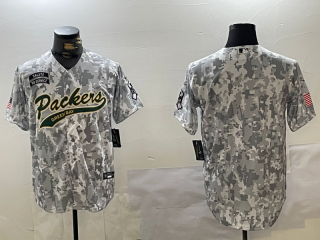 Men's Green Bay Packers Team Logo 2024 Arctic Camo Salute to Service Stitched Baseball Jersey