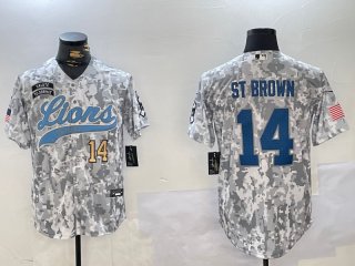 Men's Detroit Lions #14 Amon-Ra St. Brown 2024 Arctic Camo Salute To Service Stitched Baseball Jerseys