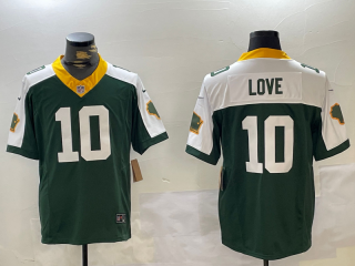 Men's Green Bay Packers #10 Jordan Love Green White 2023 FUSE Home Patch Vapor Limited Stitched Jersey