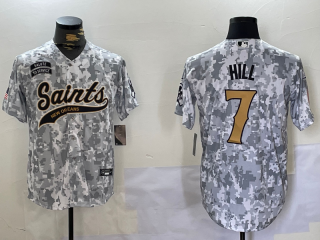 Men's New Orleans Saints #7 Taysom Hill Arctic Camo 2024 Salute to Service Stitched Baseball Jersey