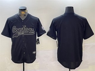 Men's Dallas Cowboys Blank Black With Patch Cool Base Stitched Baseball Jersey