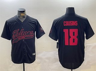 Men's Atlanta Falcons #18 Kirk Cousins Black With Patch Cool Base Stitched Baseball Jersey