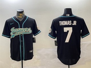 Men's Jacksonville Jaguars #7 Brian Thomas Jr Black With Patch Cool Base Stitched Baseball Jersey