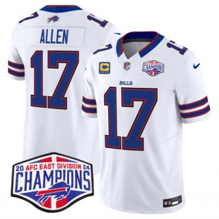 Men's Buffalo Bills #17 Josh Allen White F.U.S.E. 2024 AFC East Division Champions With 4-Star C Ptach Vapor Limited Stitched Football Jersey