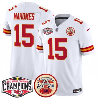 Men's Kansas City Chiefs #15 Patrick Mahomes White F.U.S.E. 2024 AFC West Division Champions Vapor Limited Stitched Football Jersey