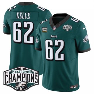 Men's Philadelphia Eagles #62 Jason Kelce Green 2024 NFC East Champions With 4-Star C Patch F.U.S.E. Vapor Untouchable Limited Stitched Football Jersey