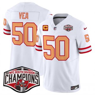 Men's Tampa Bay Buccaneers #50 Vita Vea White F.U.S.E. 2024 NFC South Champions With 3-Star C Patch Limited Stitched Jersey