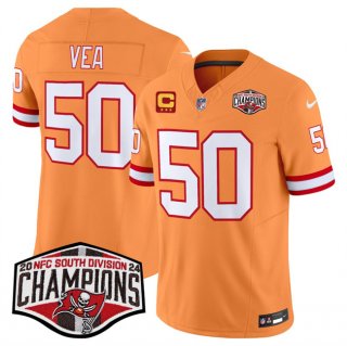 Men's Tampa Bay Buccaneers #50 Vita Vea Orange F.U.S.E. 2024 NFC South Champions With 3-Star C Patch Limited Stitched Jersey