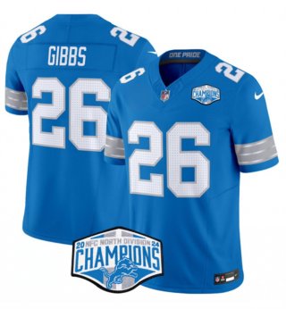 Men's Detroit Lions #26 Jahmyr Gibbs Blue 2024 NFC North Champions F.U.S.E. Vapor Limited Stitched Jersey