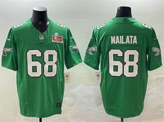 Men's Philadelphia Eagles #68 Jordan Mailata Green 2025 Super Bowl LIX Patch F.U.S.E. Throwback Vapor Untouchable Limited Stitched Football Jersey