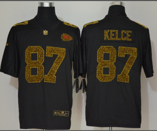 Men's Kansas City Chiefs #87 Travis Kelce Black 2020 Nike Flocked Leopard Print Vapor Limited NFL Jersey