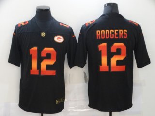 Men's Green Bay Packers #12 Aaron Rodgers Black Red Orange Stripe Vapor Limited Nike NFL Jersey