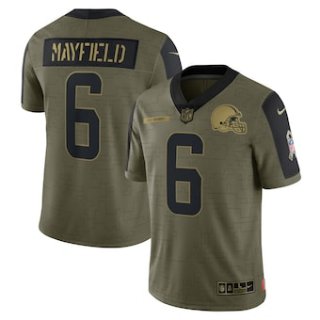 Men's Cleveland Browns #6 Baker Mayfield Nike Olive 2021 Salute To Service Limited Player Jersey