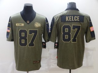 Men's Kansas City Chiefs #87 Travis Kelce Nike Olive 2021 Salute To Service Limited Player Jersey