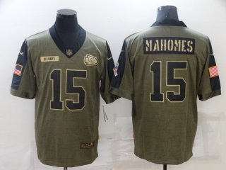 Men's Kansas City Chiefs #15 Patrick Mahomes Nike Olive 2021 Salute To Service Limited Player Jersey