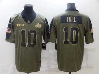 Men's Kansas City Chiefs #10 Tyreek Hill 2021 Olive Salute To Service Limited Stitched Jersey