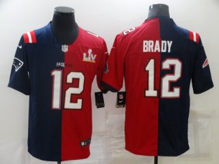 Men's Tampa Bay Buccaneers #12 Tom Brady Red Navy Super Bowl Split Stitched Jersey