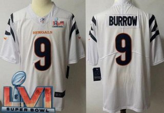 Men's Cincinnati Bengals #9 Joe Burrow Limited White 2022 Super Bowl LVI Bound Vapor Jersey