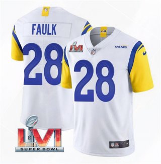 Men's Los Angeles Rams #28 Marshall Faulk 2022 White Super Bowl LVI Vapor Limited Stitched Jersey