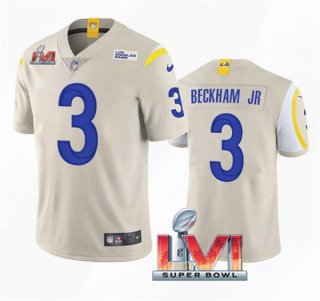 Men's Los Angeles Rams #3 Odell Beckham Jr. 2022 Bone Super Bowl LVI Vapor Limited Stitched Jersey