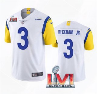 Men's Los Angeles Rams #3 Odell Beckham Jr. 2022 White Super Bowl LVI Vapor Limited Stitched Jersey