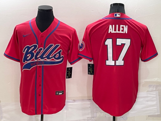 Men's Buffalo Bills #17 Josh Allen Red Stitched Cool Base Nike Baseball Jersey