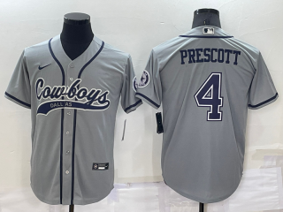 Men's Dallas Cowboys #4 Dak Prescott Grey Stitched Cool Base Nike Baseball Jersey