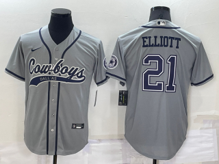 Men's Dallas Cowboys #21 Ezekiel Elliott Grey Stitched Cool Base Nike Baseball Jersey