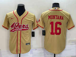 Men's San Francisco 49ers #16 Joe Montana Gold Stitched Cool Base Nike Baseball Jersey