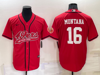 Men's San Francisco 49ers #16 Joe Montana Red Stitched Cool Base Nike Baseball Jersey