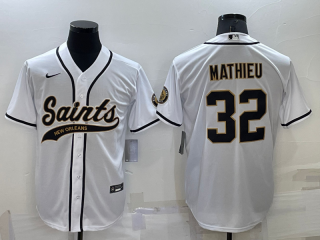 Men's New Orleans Saints #32 Tyrann Mathieu White Stitched MLB Cool Base Nike Baseball Jersey