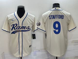 Men's Los Angeles Rams #9 Matthew Stafford Cream Stitched Cool Base Nike Baseball Jersey