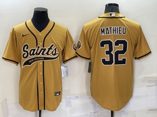 Men's New Orleans Saints #32 Tyrann Mathieu Gold Stitched MLB Cool Base Nike Baseball Jersey