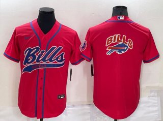 Men's Buffalo Bills Red Team Big Logo With Patch Cool Base Stitched Baseball Jersey